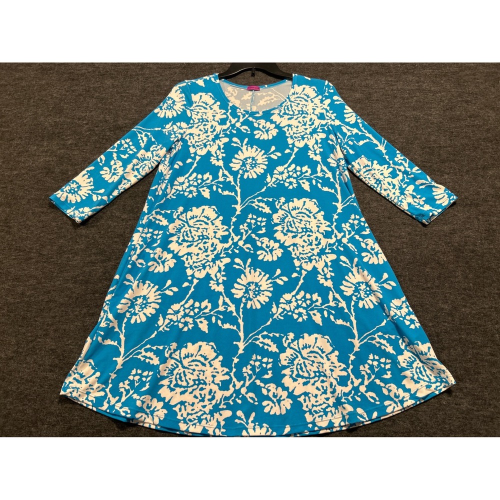 Mountain Mamas Floral A-Line Dress Womens SM/MED Blue White Pockets